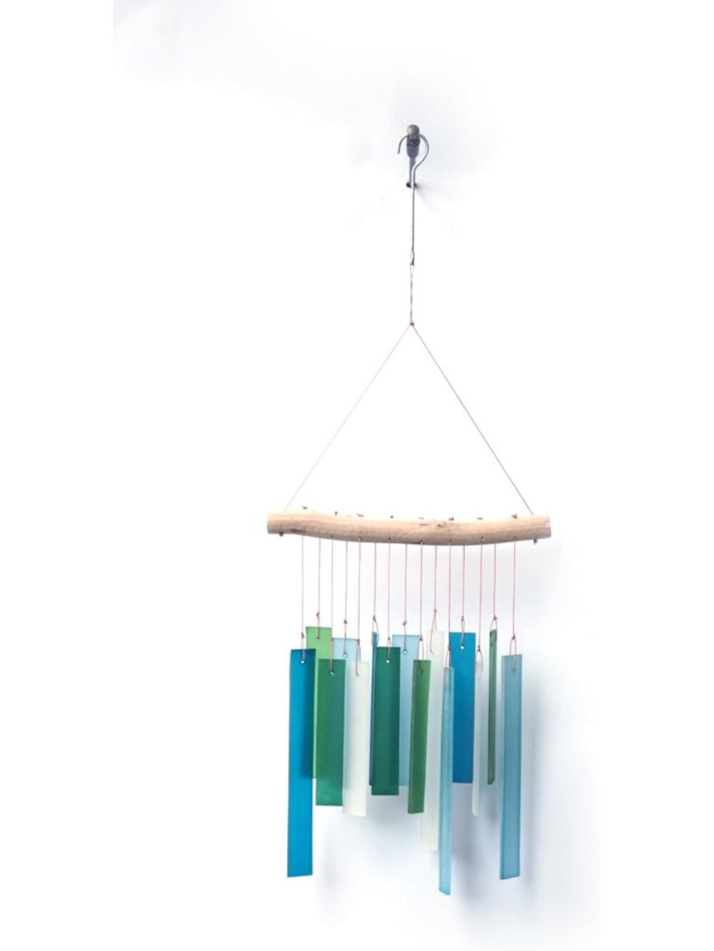 Handcrafted Driftwood & Sea Glass Wind Chime, Small Coastal Decor, Blue Lagoon